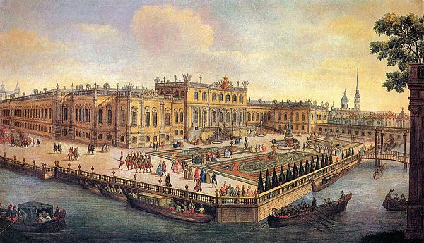 Летний дворец Елизаветы Петровны со стороны Летнего сада. Картина неизвестного художника. 1750 - 1760-е гг.