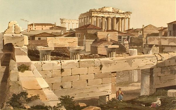 Картина художника Э. Додвела. «Вид на Парфенон из Пропилея» (Edward Dodwell View of the Parthenon from the Propylea). 1821 г.