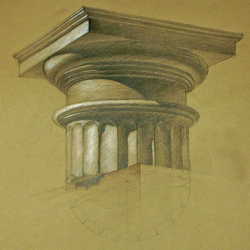 Рисунок капители дорической колонны с каннелюрами.