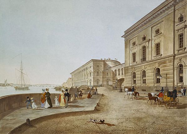 Фасады Петербурга на Дворцовой набережной. Акварель К. П. Беггрова. 1820-е гг.