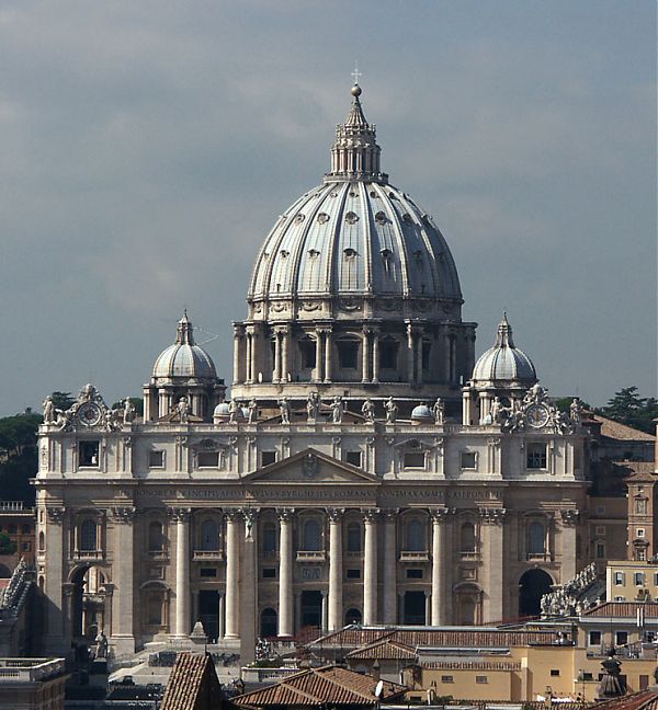 Сооружение в стиле барокко: Собор Святого Петра (Basilica Sancti Petri, итал. Basilica di San Pietro. Базилика Святого Петра) католический собор. Ватикан. Над его созданием трудились: Браманте, Рафаэль, Микеланджело, Джакомо делла Порта, Виньола, Карло Ма