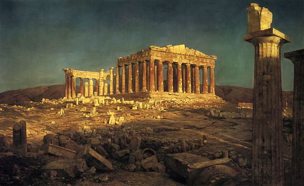 Парфенон (Parthenon) 447—432 г. до н. э. Афины. Создатели - Иктин и Калликрат. Декор  скульптора Фидия. Картина Фредерика Эдвина Чёрча «Парфенон» (Frederic Edwin Church The Parthenon) 1871 г.
