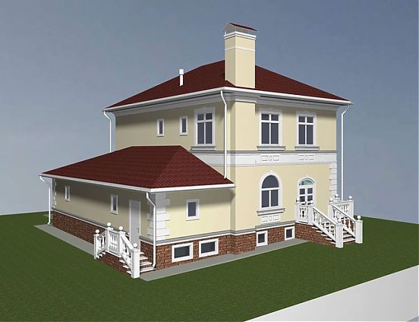Проект дома с элементами классического ордера белого цвета.